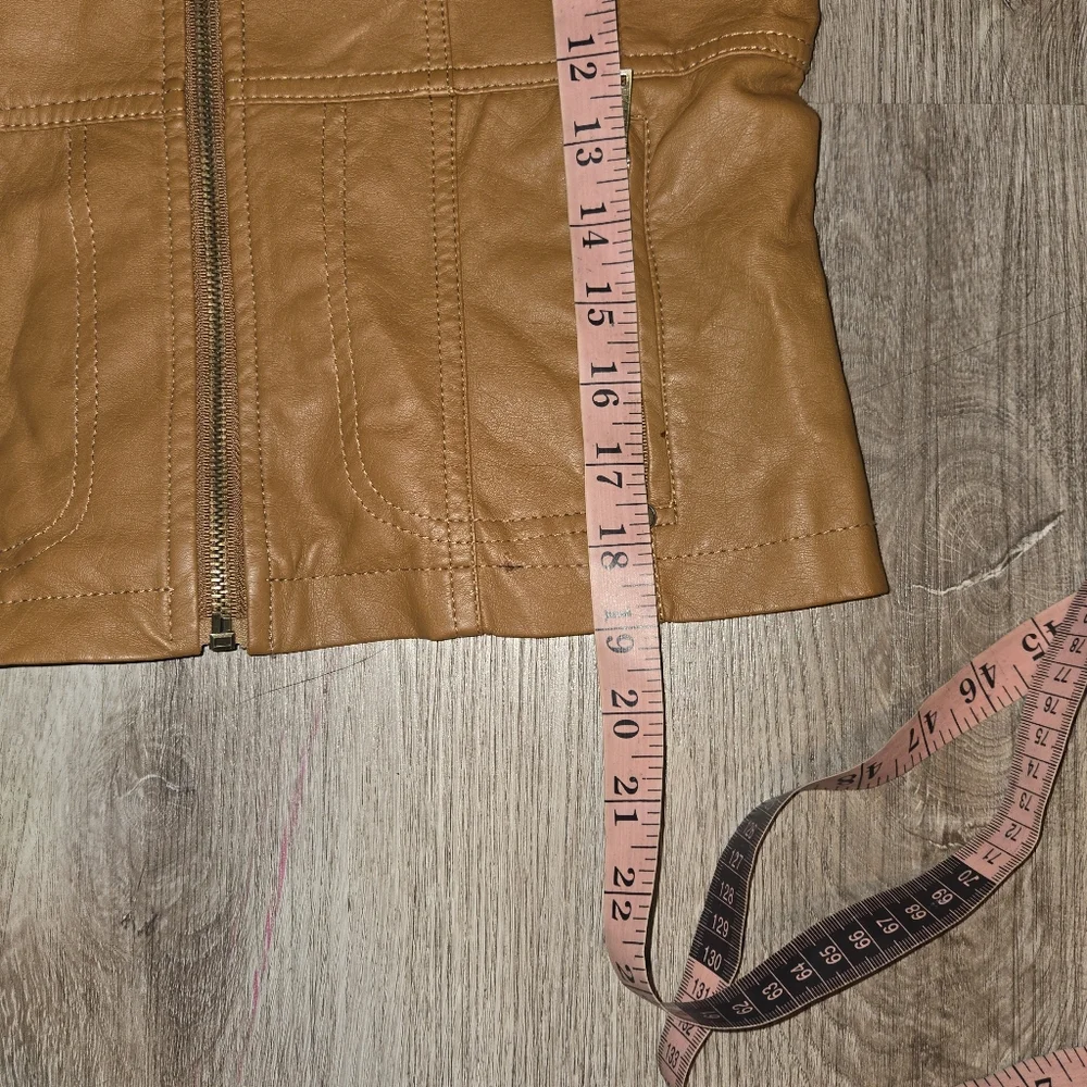 Tan Leather Hooded Jacket for Girls